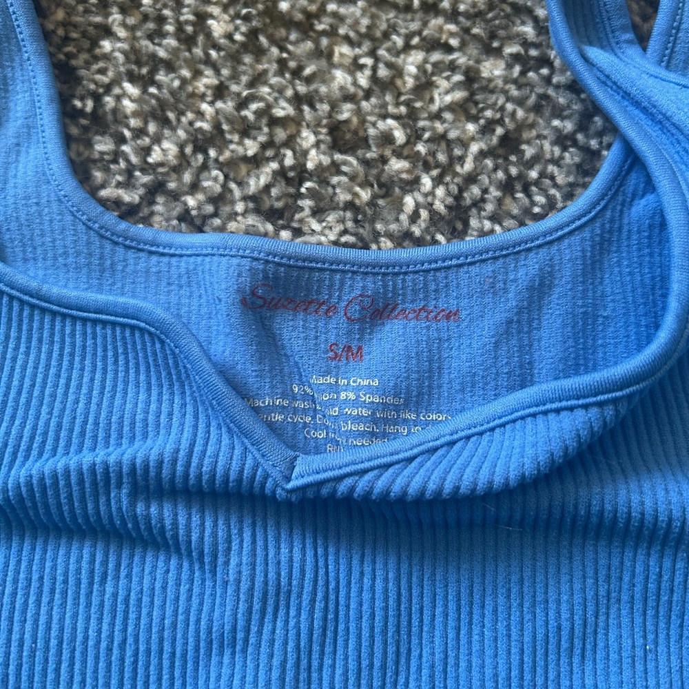 Blue Ribbed Tank Top - Picture 2 of 3